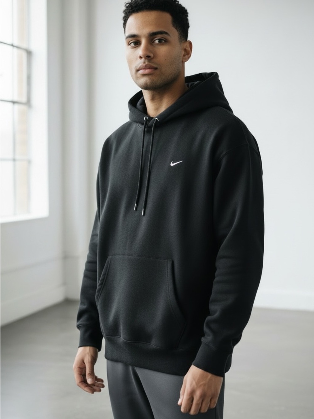 Nike Men’s / Unisex Black Hoodie with White Swoosh